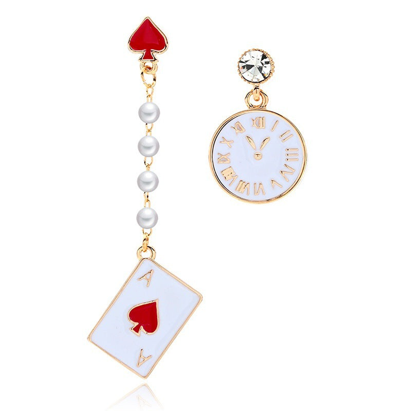 Korean Style Clock Poker Cute Earrings - Asymmetric Design