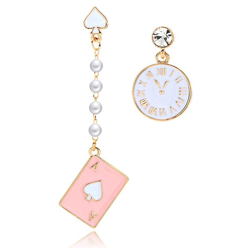 Korean Style Clock Poker Cute Earrings - Asymmetric Design